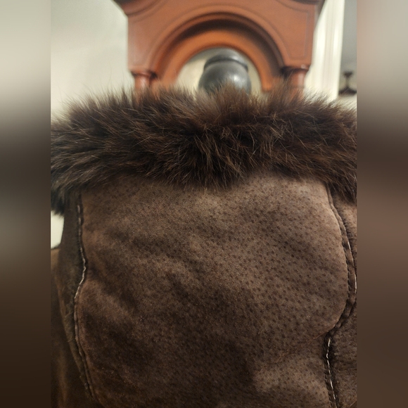 Damselle suede leather coat, size large, brown - Picture 4 of 6